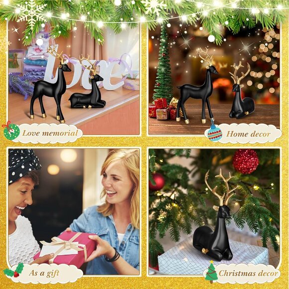 8 Pcs Christmas Black Standing Deer Figurines Decoration for Home Living - Picture 7 of 7